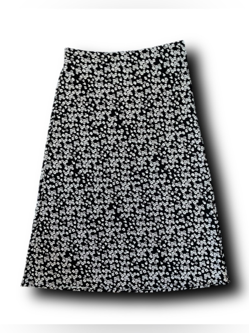 Rachel Zoe Black & White Daisy Print A-Line Midi Skirt 90s Cottage Vibes
